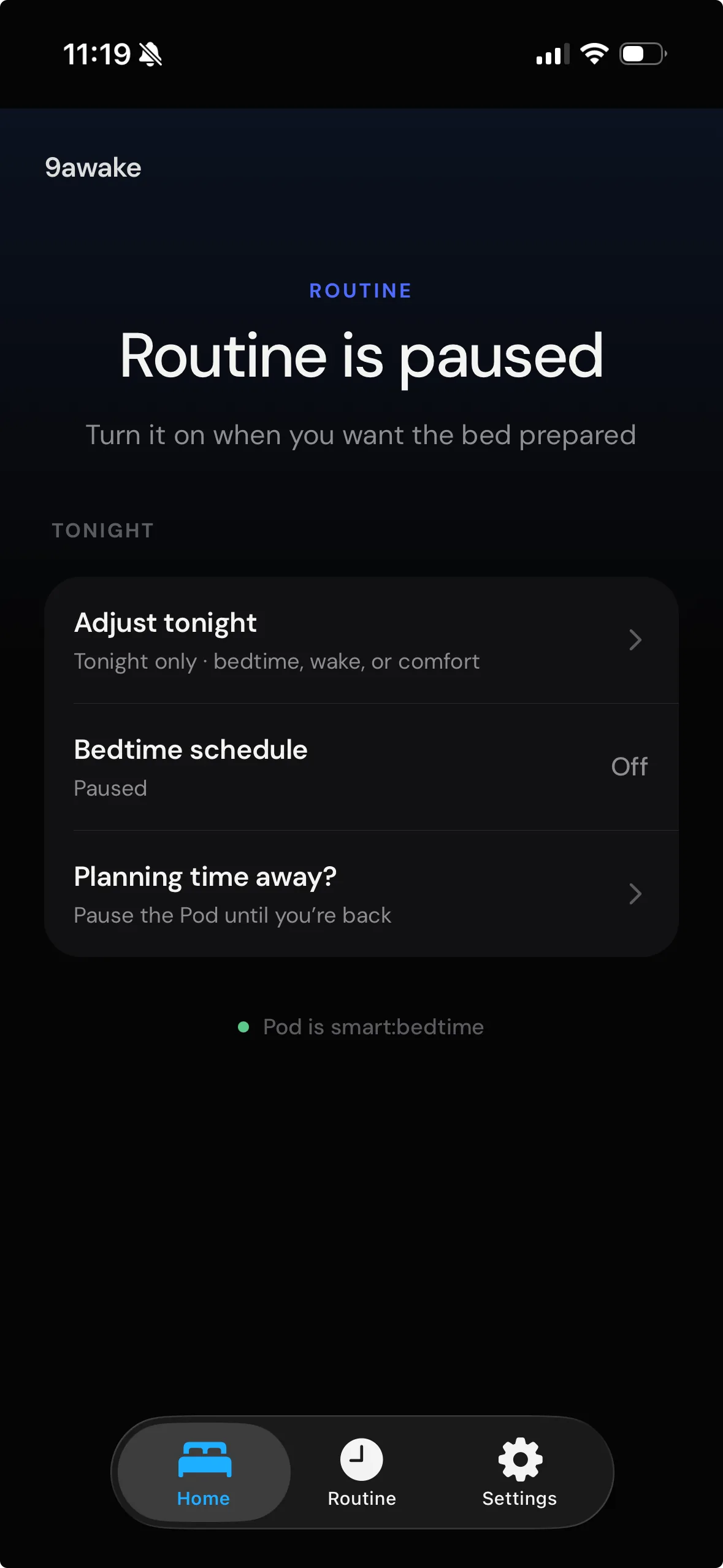 The 9awake temperature schedule interface