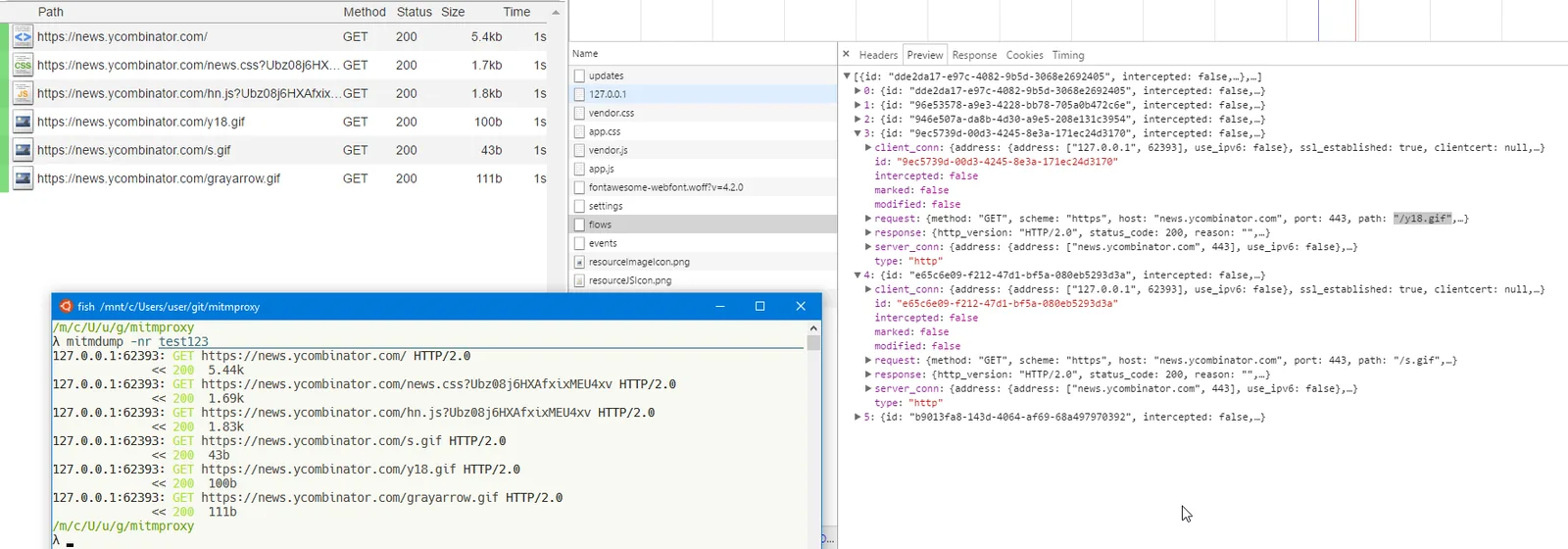 Mobile app requests displayed in mitmproxy